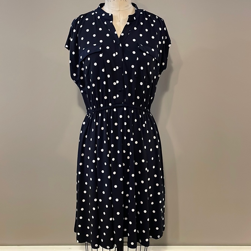 Roz & Ali cap sleeve polka dot cinch waist midi dress